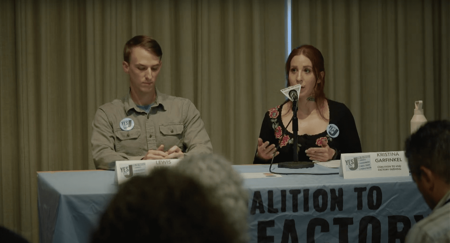 Lewis Bernier and Kristina Garfinkel speaking at the Measure J debate